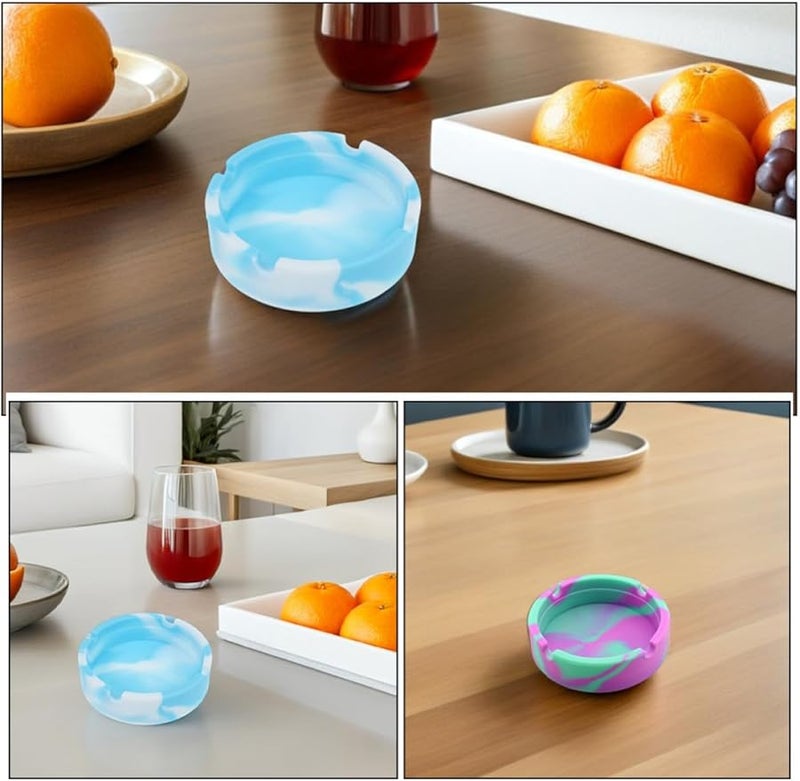 صينية سجائر سيليكون غير قابلة للانزلاق طقم من قطعتين مانع كسر جامع رماد للداخل والخارج أخضر نعناع أحمر وردي تمويه - Image 3